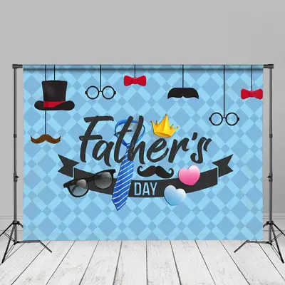 Blue Lattice Heart Hat Fathers Day Party Backdrop - Aperturee