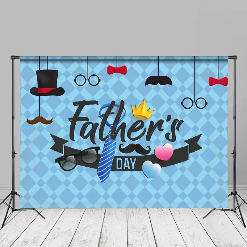 Blue Lattice Heart Hat Fathers Day Party Backdrop - Aperturee