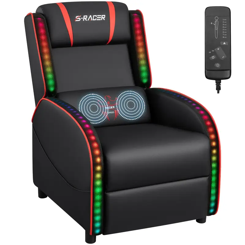 HOMALL RGB LED Lights Gaming Massage Recliner Chair Racing Style Single Living Room Sofa Ergonomic Home Theater Seating with ...