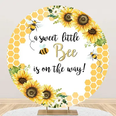 Little Bee Honeycomb Floral Round Baby Shower Backdrop