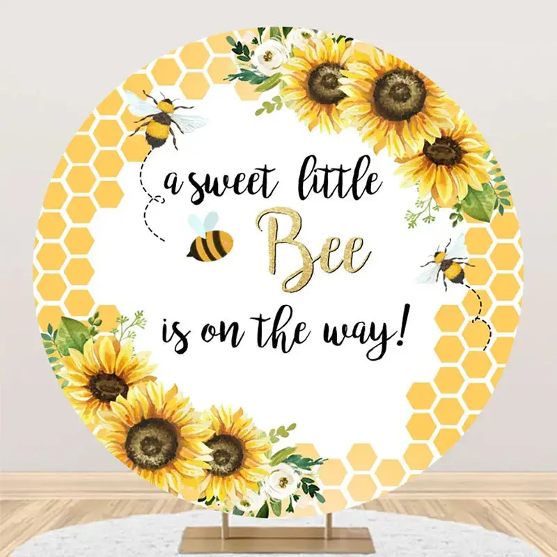Little Bee Honeycomb Floral Round Baby Shower Backdrop