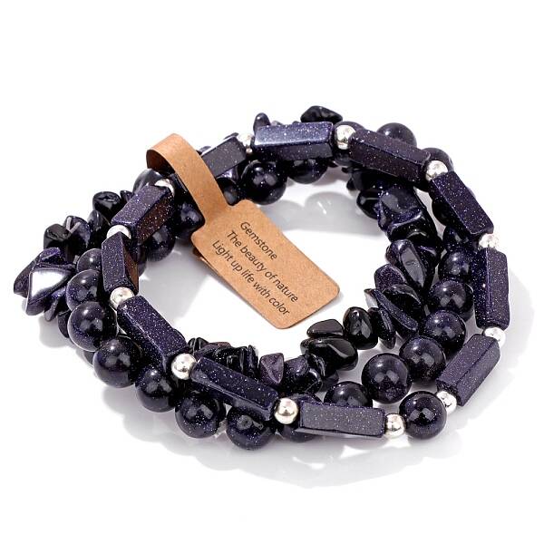 3Pcs Synthetic Blue Goldstone Bead Bracelet  Sets for Men