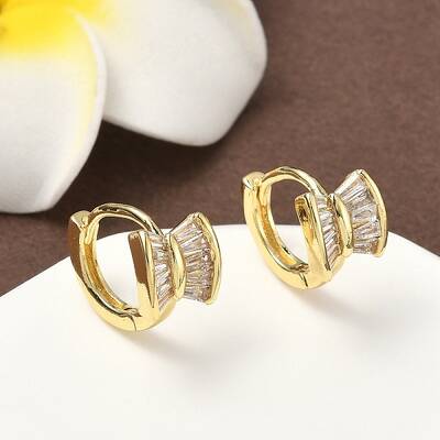 Brass Micro Pave Clear Cubic Zirconia Hoop Earrings