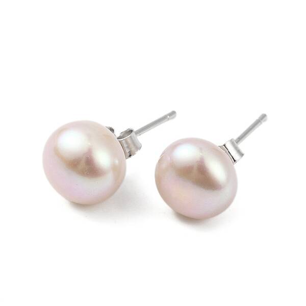 Natural Pearl Round Bead Stud Earrings