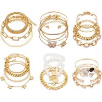 6 PACK Boho Gold Chain Bracelets Set for Women, 14K Gold Plated Multiple Layered Stackable Open Cuff Wrap Bangle Adjustable L...