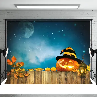 Pumpkin Lantern Wood Board Light Halloween Backdrop - Aperturee