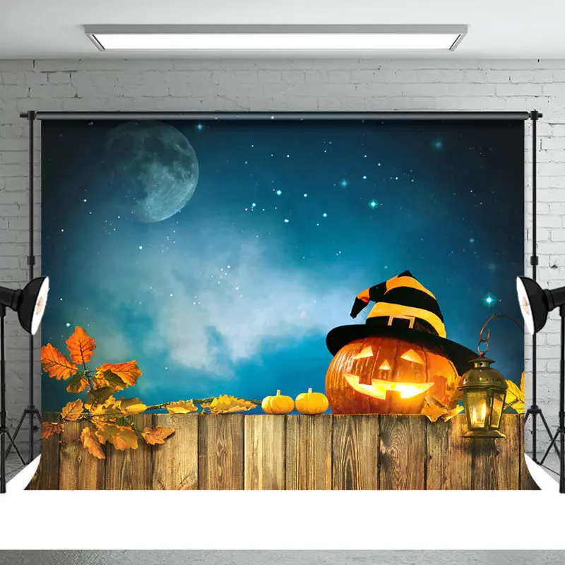 Pumpkin Lantern Wood Board Light Halloween Backdrop - Aperturee