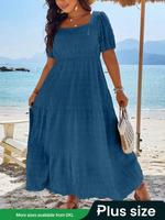 【Plus Size】 Plain Square Neck A Line Dress, Casual Short Sleeve Dress for Summer, Women's Clothes for Daily Wear