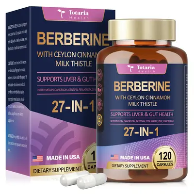 Totaria 27-in-1 Berberine Supplement with Ceylon Cinnamon, Milk Thistle for Immune, Better Figure, Liver & Gut Health, Vegan ...