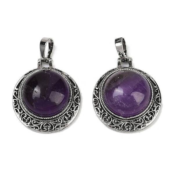 Natural Amethyst Half Round Pendants