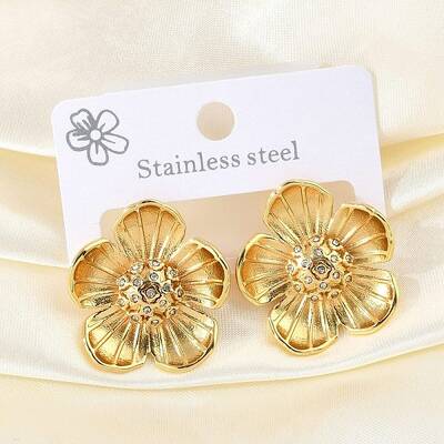 304 Stainless Steel Flower Stud Earrings