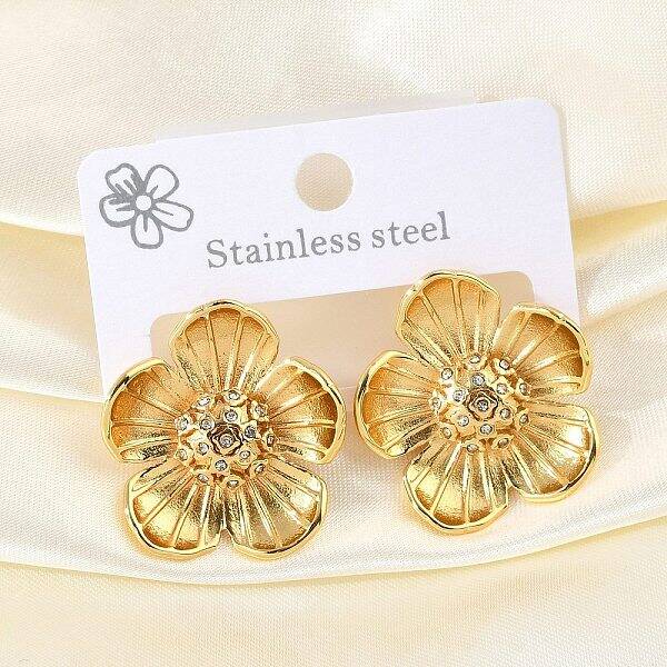 304 Stainless Steel Flower Stud Earrings