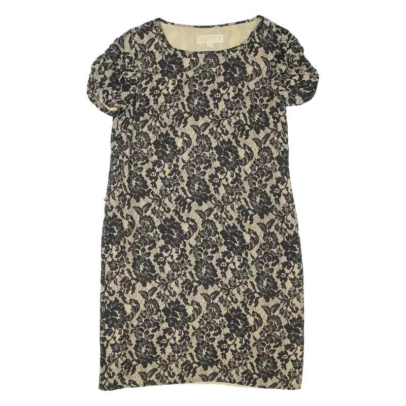 MICHAEL KORS Womens Shift Dress Black Silk Floral Short Sleeve Short L