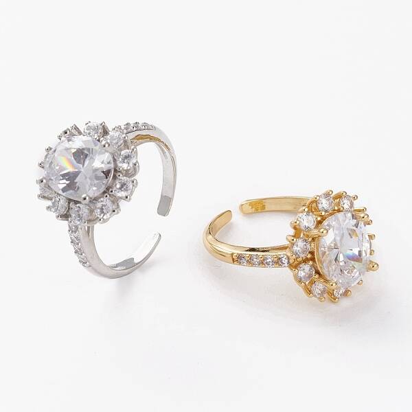 Brass Micro Pave Clear Cubic Zirconia Cuff Rings