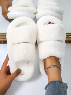 Women's Simple Plain Color Plush Slippers for Women, 1 Pair Casual Comfortable Home Slippers for Fall & Winter, Fluffy Winter...