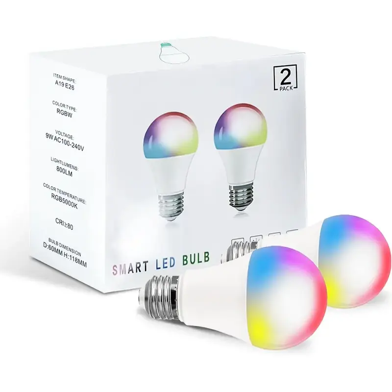 Smart LED Light Bulb, Dimmable Color Changing A19 E26 Base, Bluetooth-compatible WiFi Enabled, APP Control, 9w 800 Lumens, Pa...