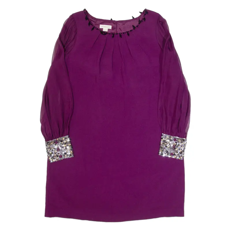 MONSOON Womens Shift Dress Purple Viscose Long Sleeve Knee Length UK 16