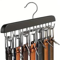 Wooden Belt Hanger with 14pcs Hooks, 1 Count Space Saving Multi-functional Clothes Ties Scarves Organizer, Closet Storage for...