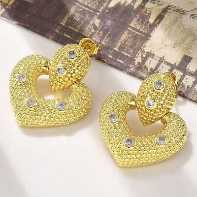Brass Micro Pave Clear Cubic Zirconia Stud Earrings