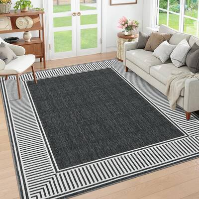 Garvee Bordered Black 10x13 Area Rug, Modern Large Living Room Area Rug Washable Bedroom Throw Carpet with Rubber Backing Low...