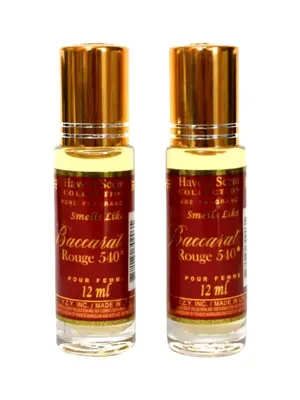 Baccarat Rouge 540 12ml (pack of 2) Oil-based fragrance rollerball - Travel Friendly Bottle Fragrance Patchouli Vanilla Berga...