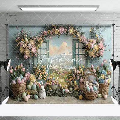 Aperturee Spring Color Floral Window Scene Easter Backdrop, 3X2FT(1MX0.6M), 14 USD, easter backdrops, ENHD3J83-M