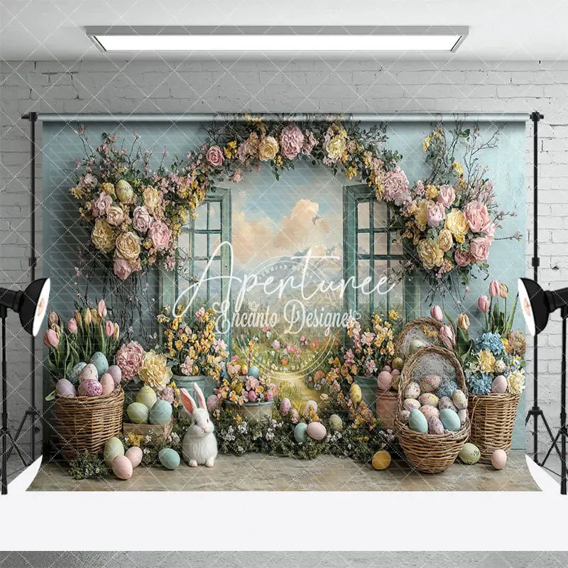 Aperturee Spring Color Floral Window Scene Easter Backdrop, 3X2FT(1MX0.6M), 14 USD, easter backdrops, ENHD3J83-M