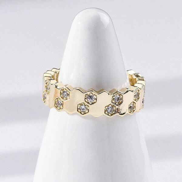 Brass Micro Pave Clear Cubic Zirconia Cuff Rings for Women