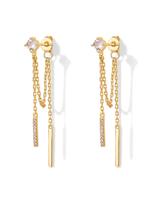 PAVOI 18K Gold Plated Sterling Silver Posts Drop Dangle Chain Earrings for Women | Dangling Chain Studs | Cubic Zirconia Ball...