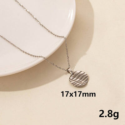 304 Stainless Steel Flat Round Pendant Necklace for Women