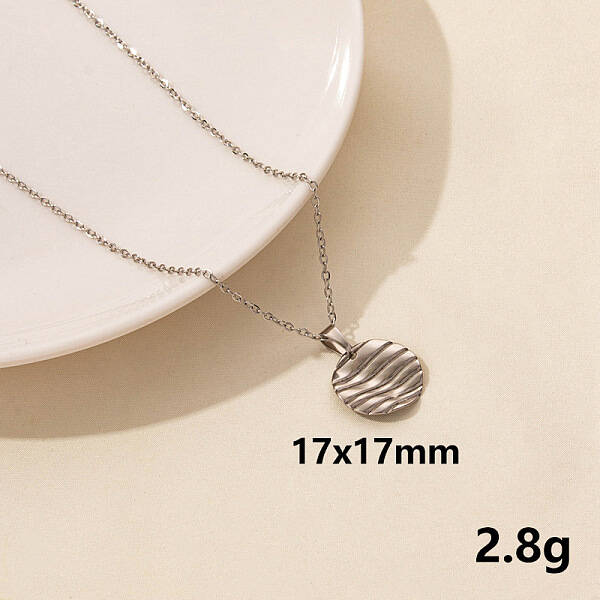 304 Stainless Steel Flat Round Pendant Necklace for Women