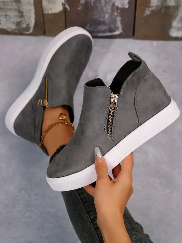 Women's Fashionable Solid Color Ankle Sneaker, Casual Comfortable Zipper Design Boots for Daily Wear, Female All-match Trendy...