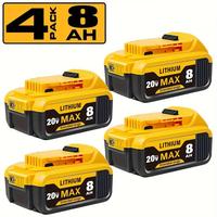 4pcs 8000mAh Replacement for Dewalt 20V Battery Lithium-ion MAX DCB200 DCD/DCF/DCG/DCS Series