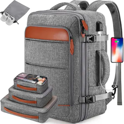 BAGSURE Hidden Shoulder Straps Travel Backpack, No wheels 42L Carry on Luggage, Flight Approved Expandable Backpack, Luggage ...