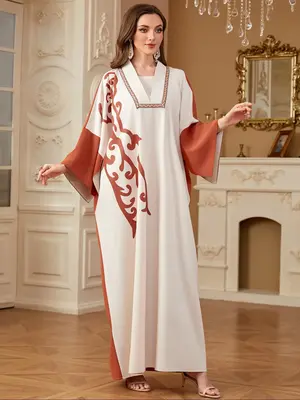 Women's Colorblock Print Dress, Modest Casual Long Sleeve Long Dress for Daily Wear, Ladies Islamic Clothing for All Seasons