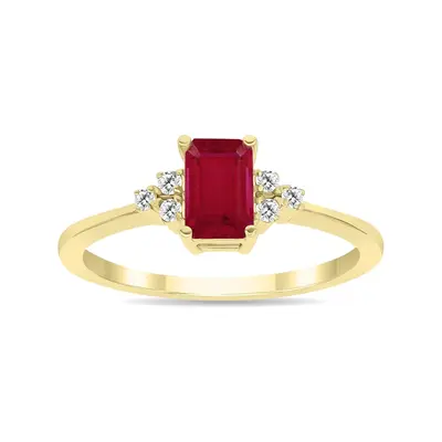 10K Gold Emerald Cut Engagement Ring Gemstone Ring