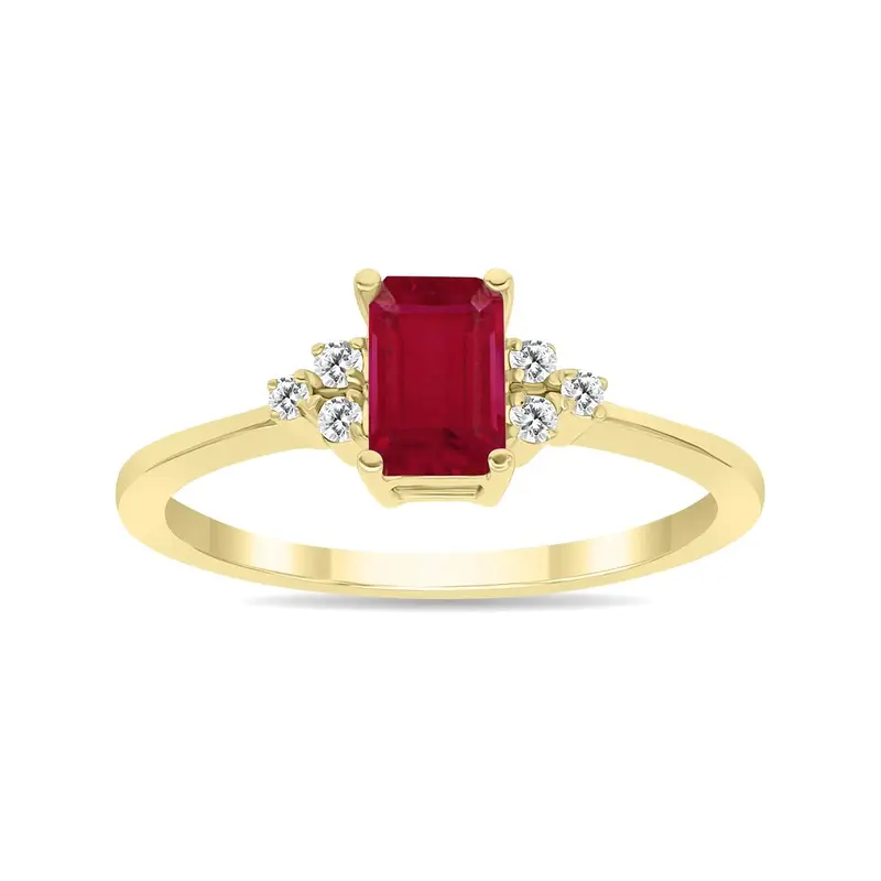 10K Gold Emerald Cut Engagement Ring Gemstone Ring