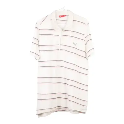 Puma Striped Polo Shirt - Medium White Cotton