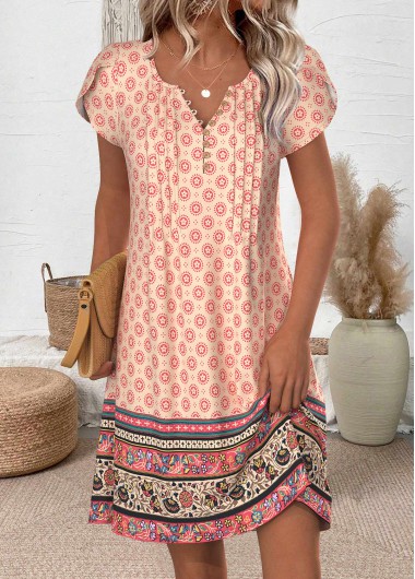 Modlily Multi Color Random Floral Print Short Split Neck Dress - XL