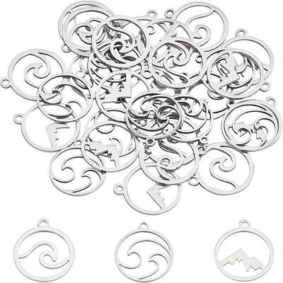 30Pcs 3 Style 201 Stainless Steel Charms