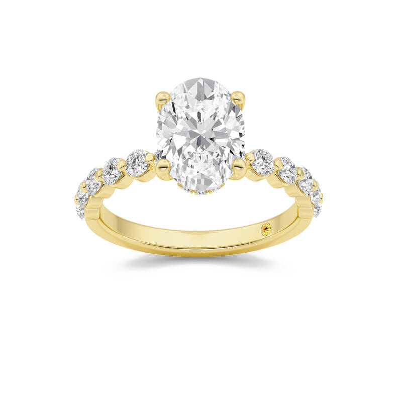Frost Shared Prong Oval Lab Grown Diamond Engagement Ring | 18K Yellow Gold 2 CT. TW.
