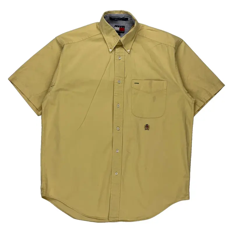 Tommy Hilfiger Collared Short Sleeve Shirt - Small Beige Cotton