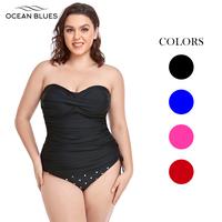 Ocean Blues Women's Strapless Bandeau Swimsuit Top Ruched Tummy Control Tankini Top Only Swimming Suit Tankini Plus Size Sw...