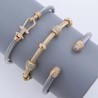 Bracelet Stack | 3-Piece Cable Bangle Set | Gold & Silver | Hypoallergenic | Crystal Accents for Everyday Style couple style