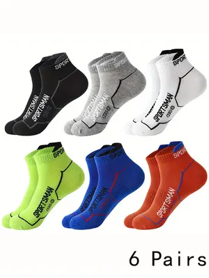 Men's Letter Print Athletic Crew Socks, Summer Outfits 2024, Breathable Comfortable Sports Socks for Running Jogging, Gym Out...