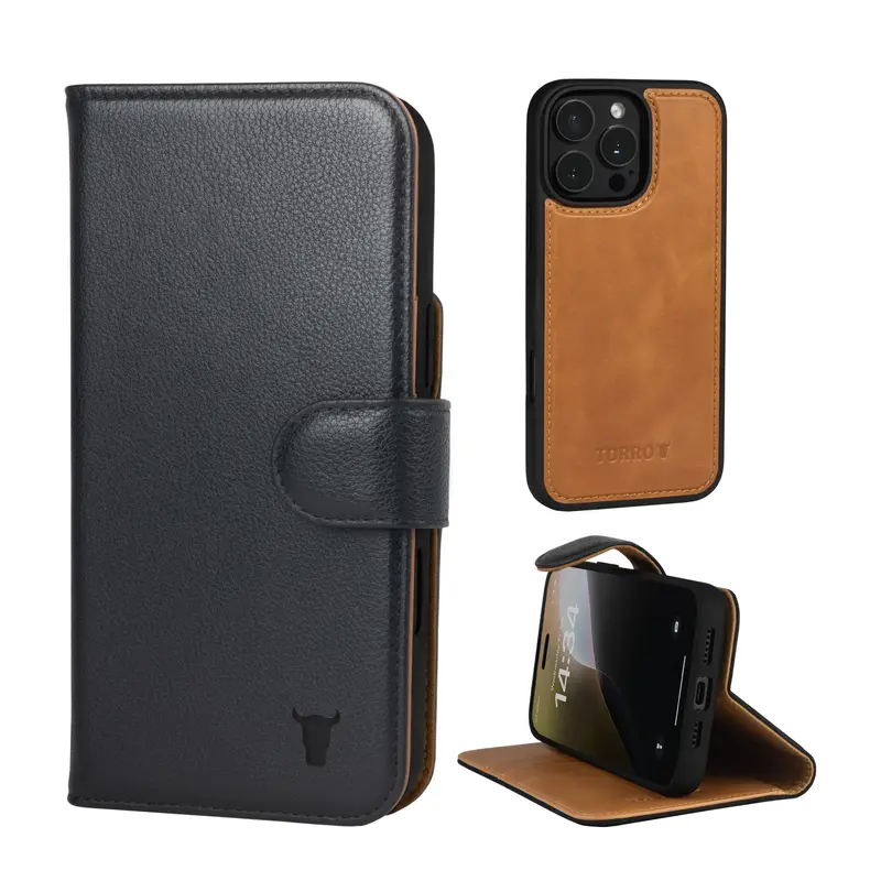 Apple iPhone 16 Pro 2-in-1 Leather Wallet Case (with Detachable Cover & MagSafe Compatible) - TORRO Signature / Black