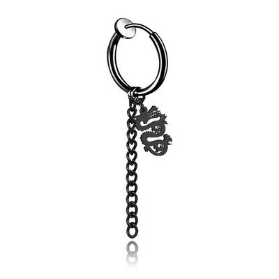 304 Stainless Steel Dragon with Tassel Dangle Clip-on Earrings