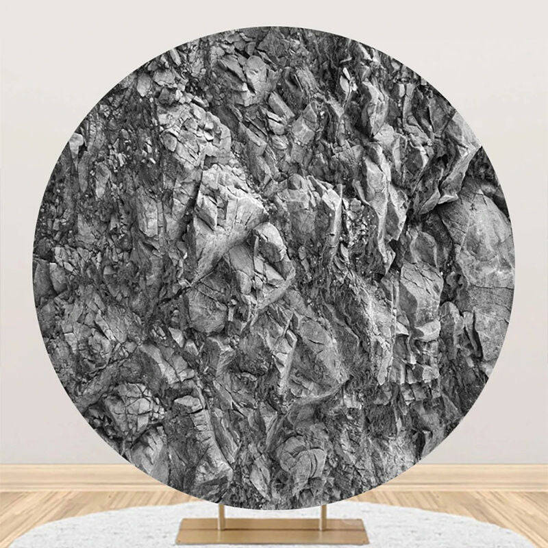 Black White Weathered Rock Round Birthday Backdrop - Aperturee