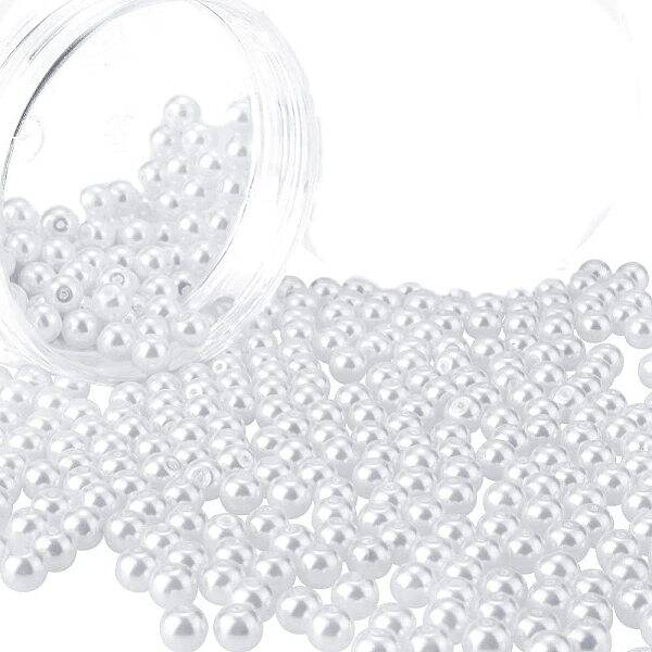 400Pcs 6mm Tiny Satin Luster Round Glass Pearl Beads Assortment Lot for Jewelry Making Round Box Kit