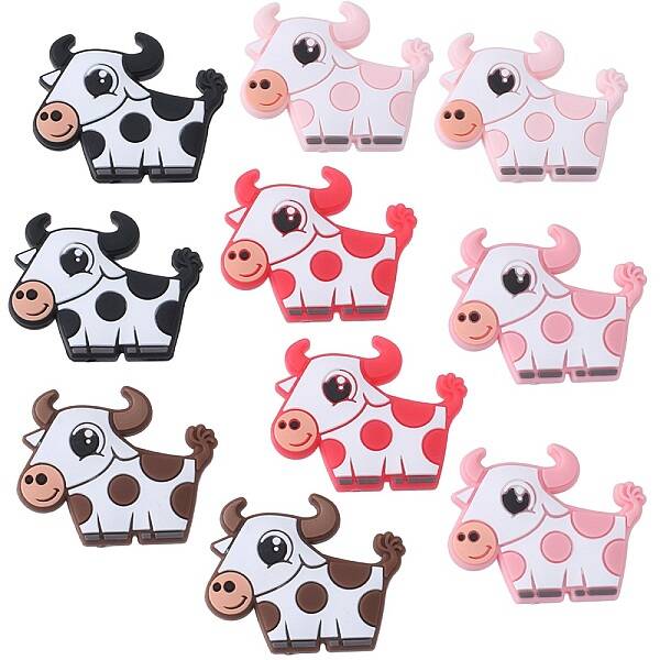 10Pcs 5 Colors Cow Silicone Focal Beads